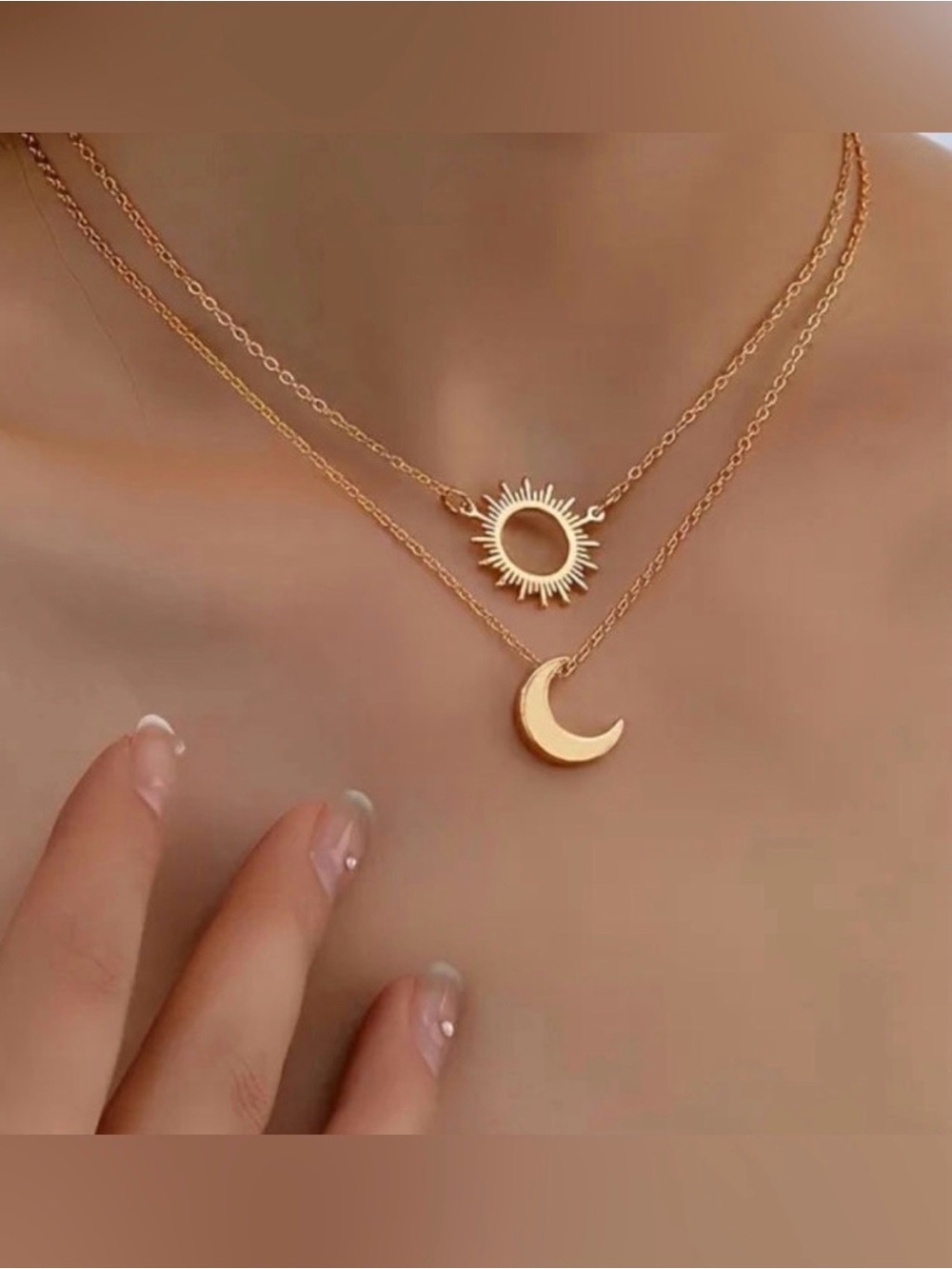 Gold Moon & Sun Layered Necklace